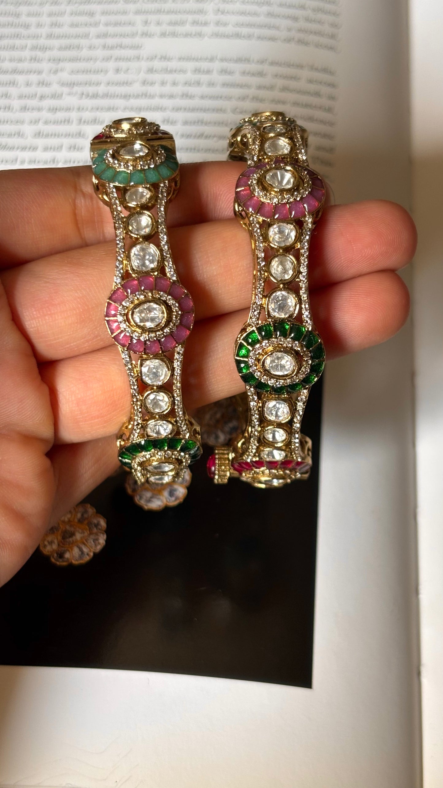 Multicoloured katdana with moissanite polki openable bangles