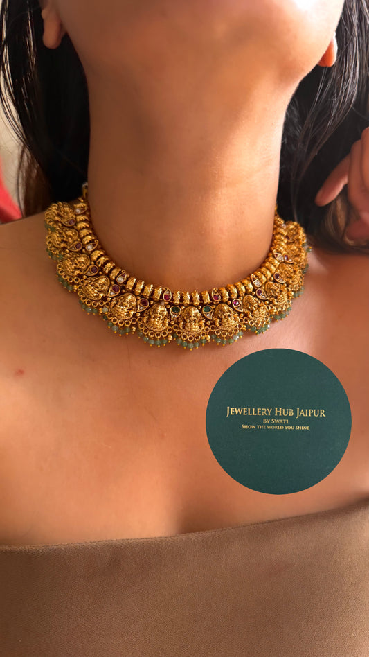 Goddess laxmi ruby design temple collar set
