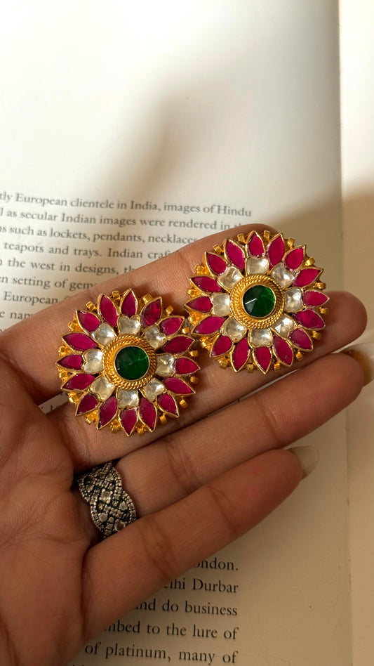 Paachi Emerald doublet & rani pink floral studs