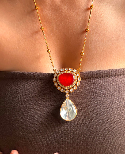 Ruby doublet moissanite uncut polki pendant set