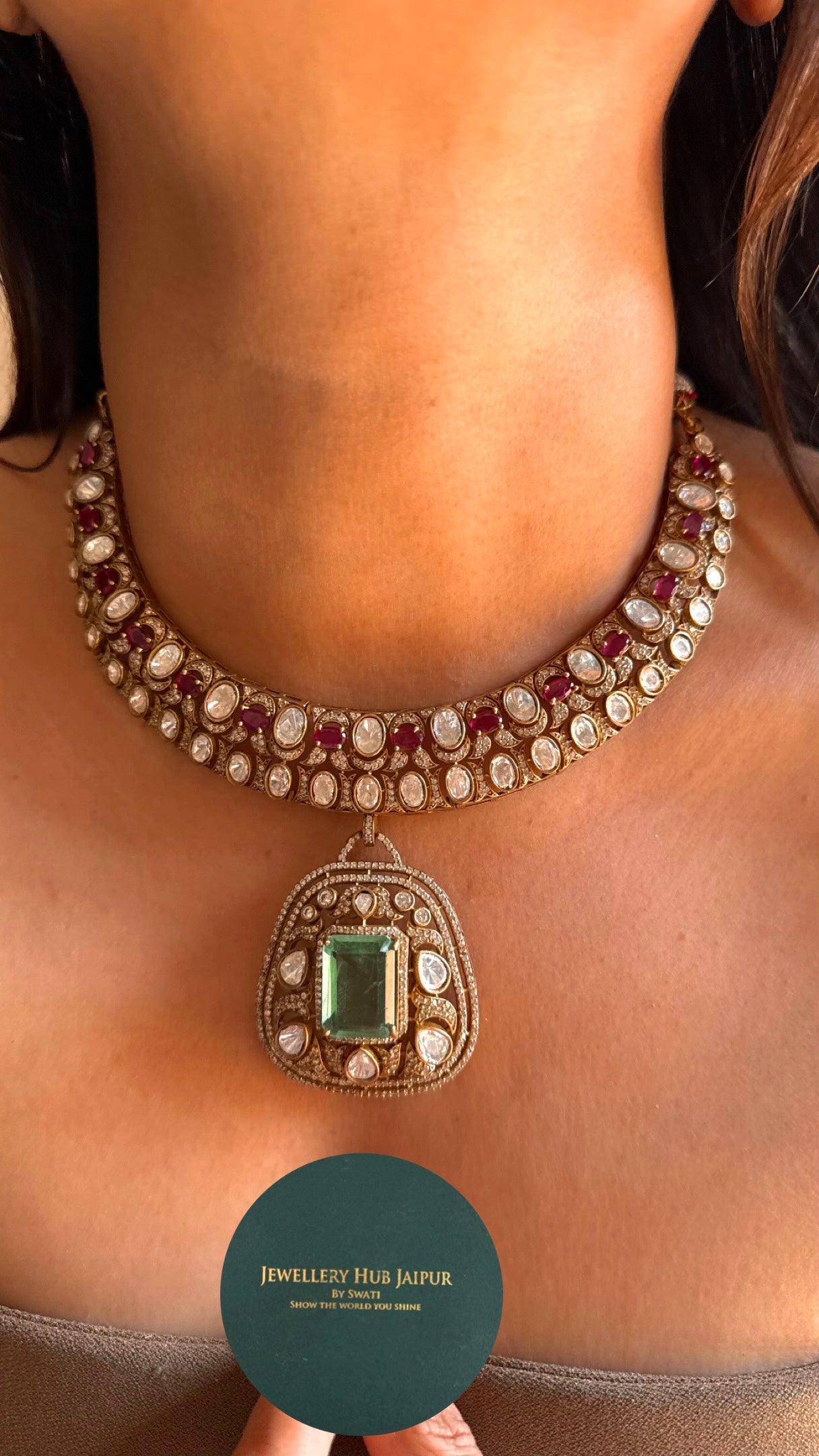 Mint with Rani pink ruby collar Necklace