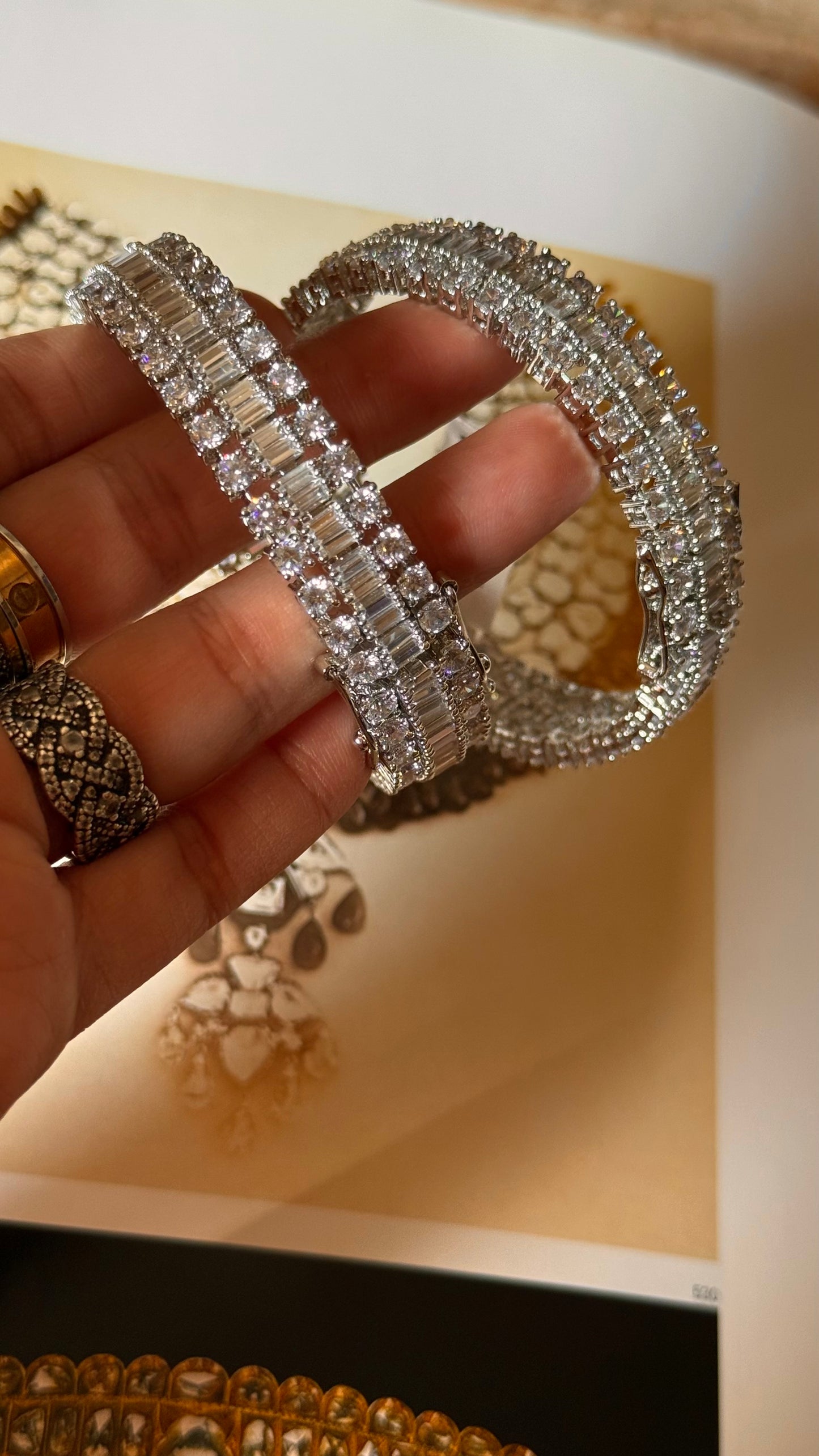 Triple line diamond bangles