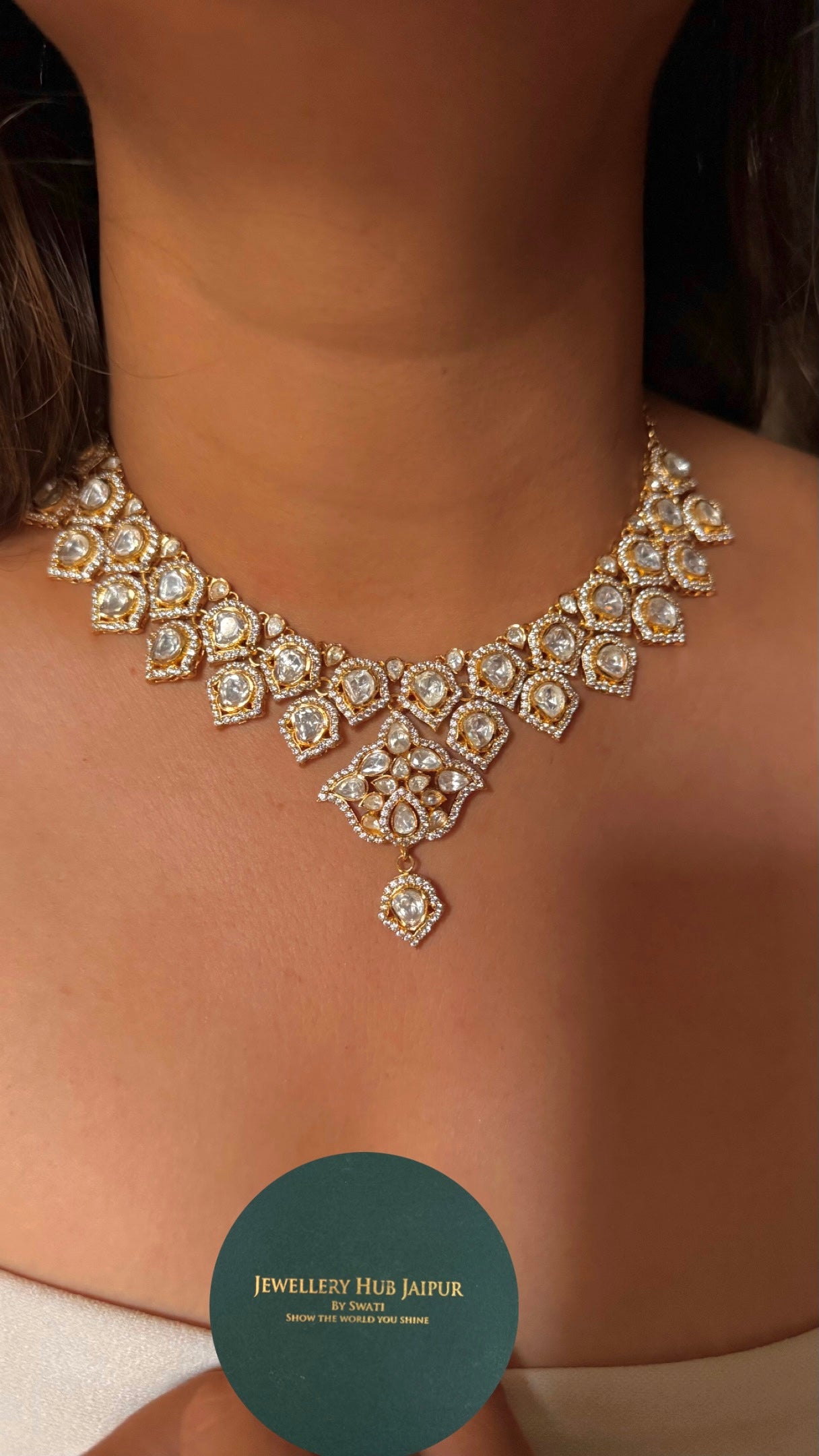 Real moissanite polki Necklace
