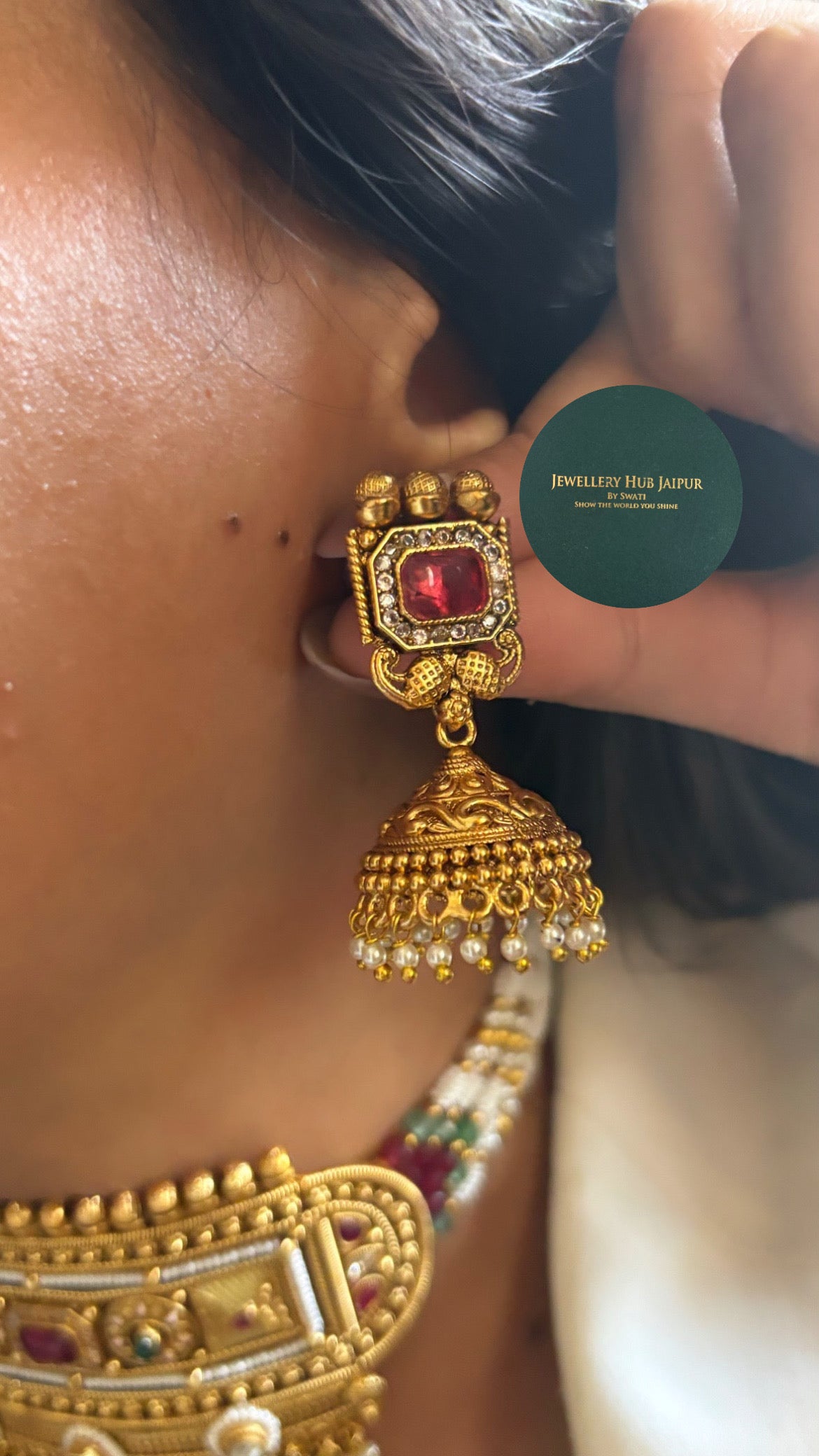 Rajasthani ruby and meena minimalist Aad
