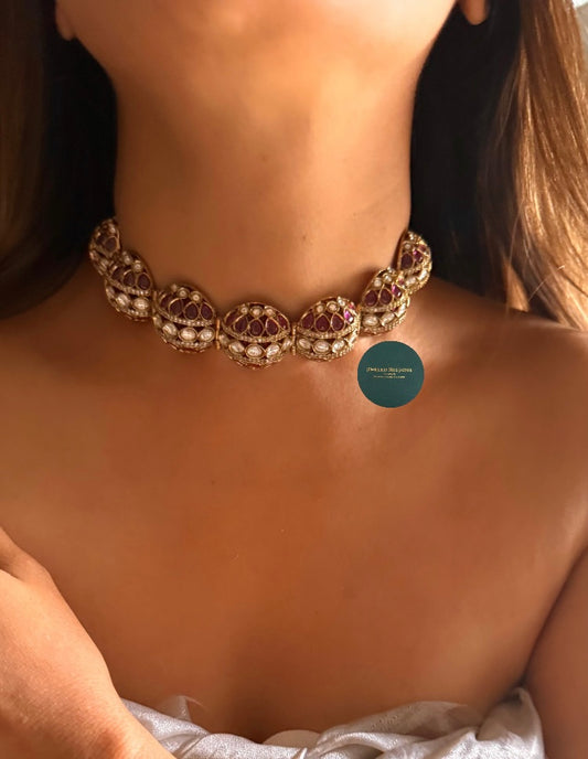 Rani pink moissanite uncut polki choker set