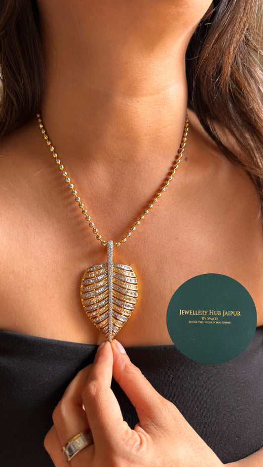 Leafy designer Gj diamond pendant set