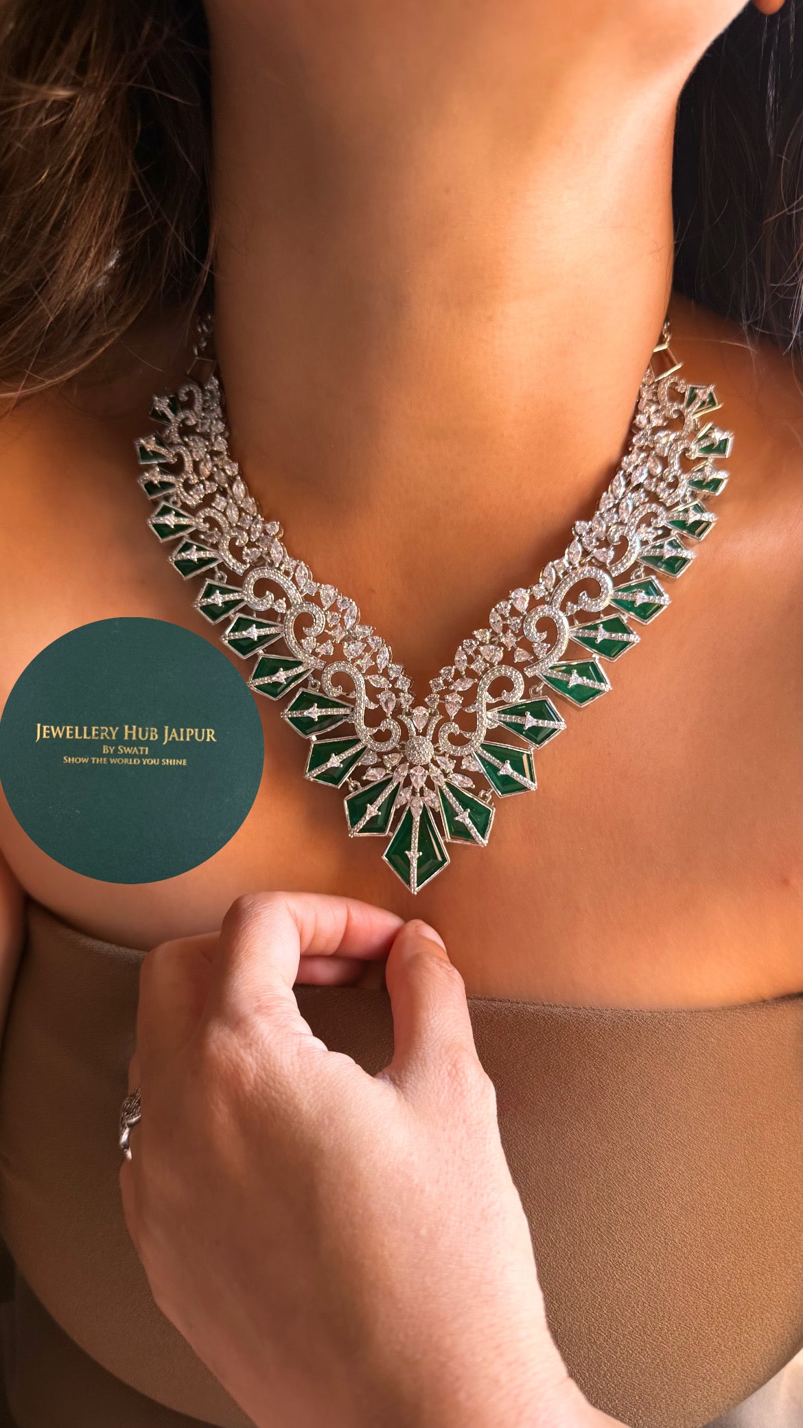 Emerald doublet & cz diamond designer cocktail collar set