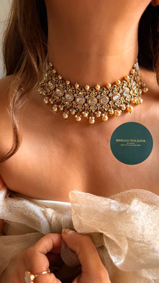 Heritage emerald & moissanite victorian choker set
