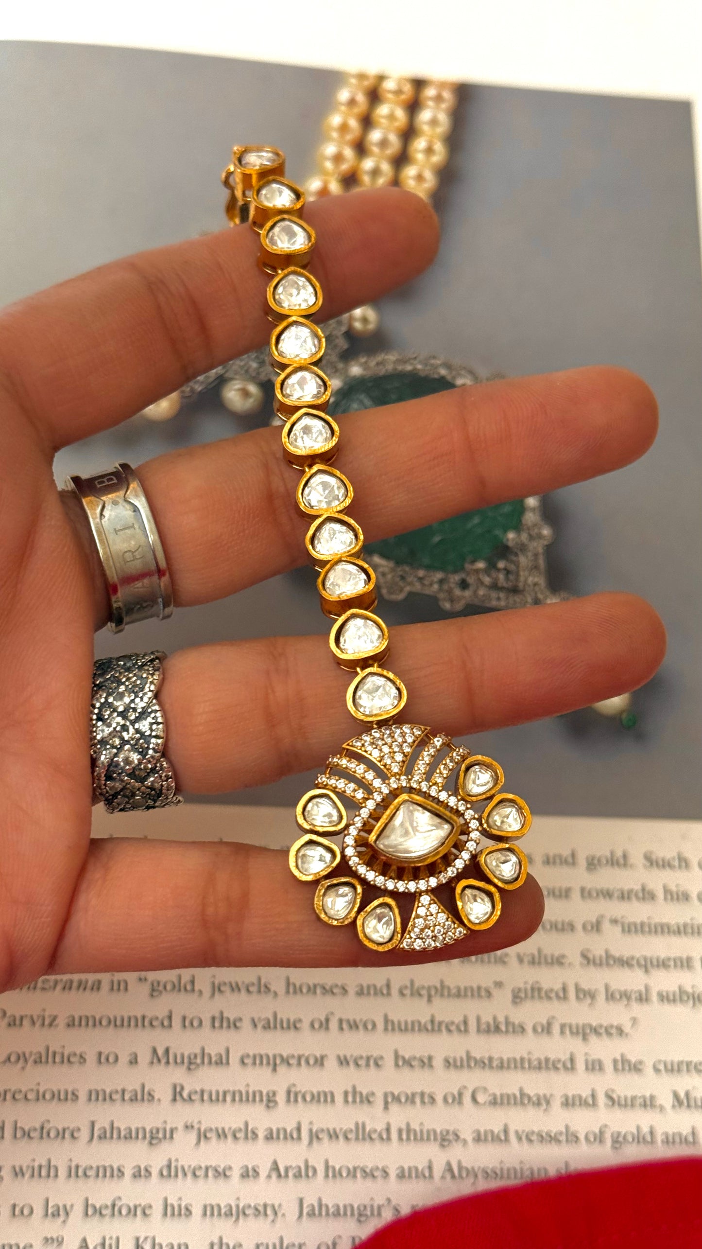 Moissanite polki maangtika