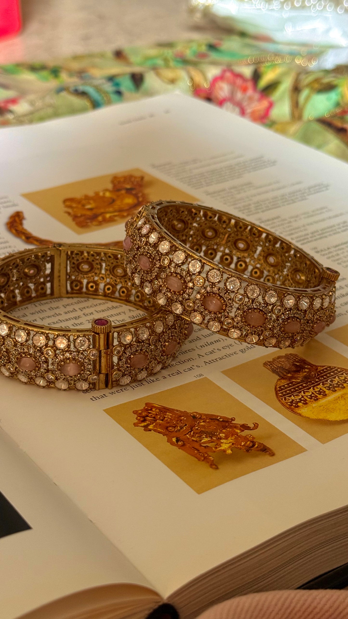 Peach doublets with cz diamond openable Bangles