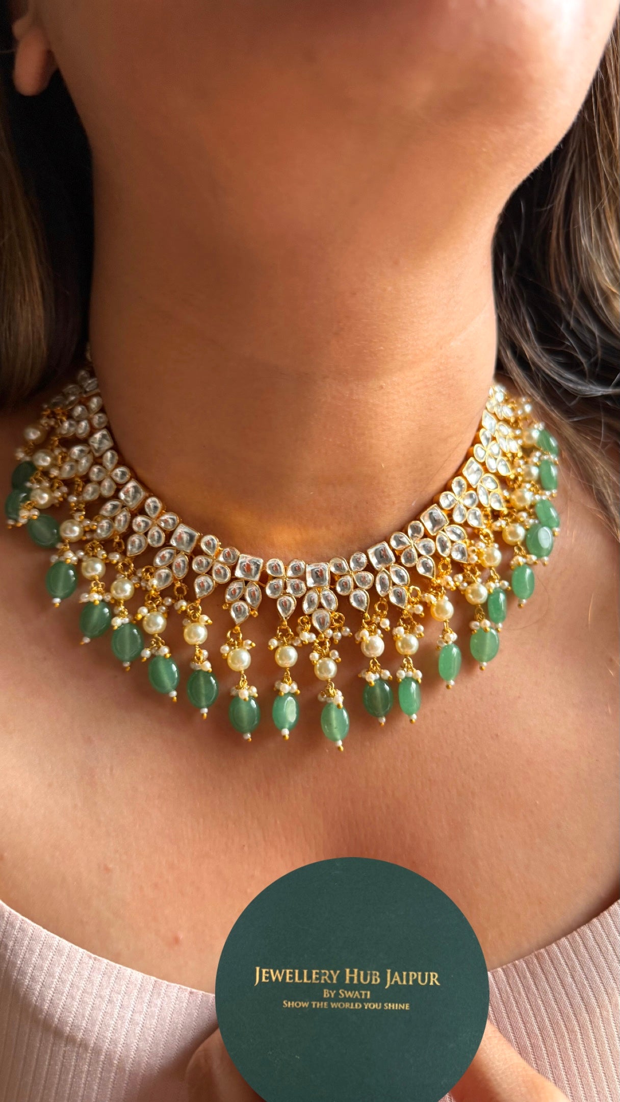 Paachi Kundan jadau with strawberry drops collar necklace