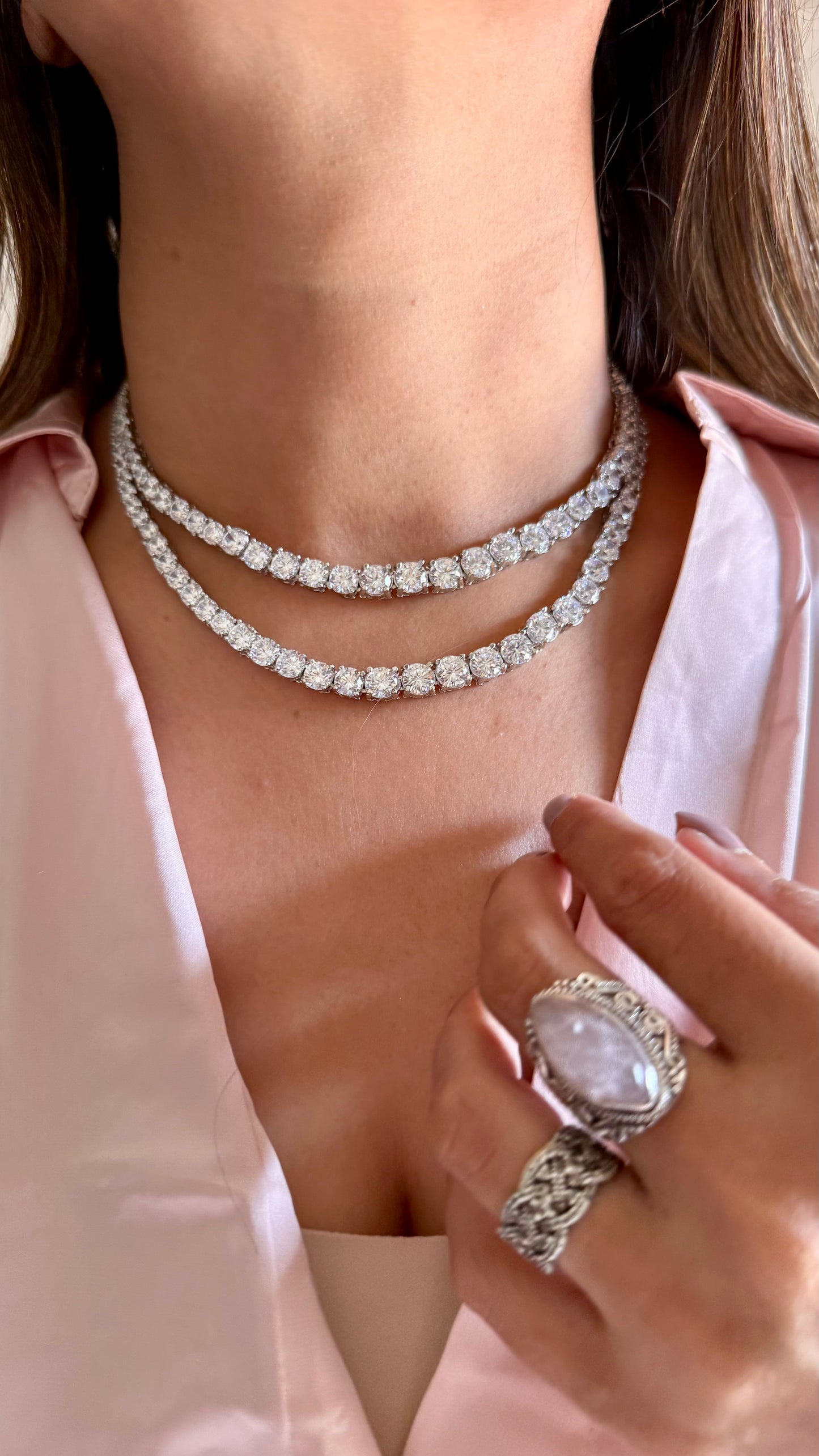 Dual layered diamond necklace