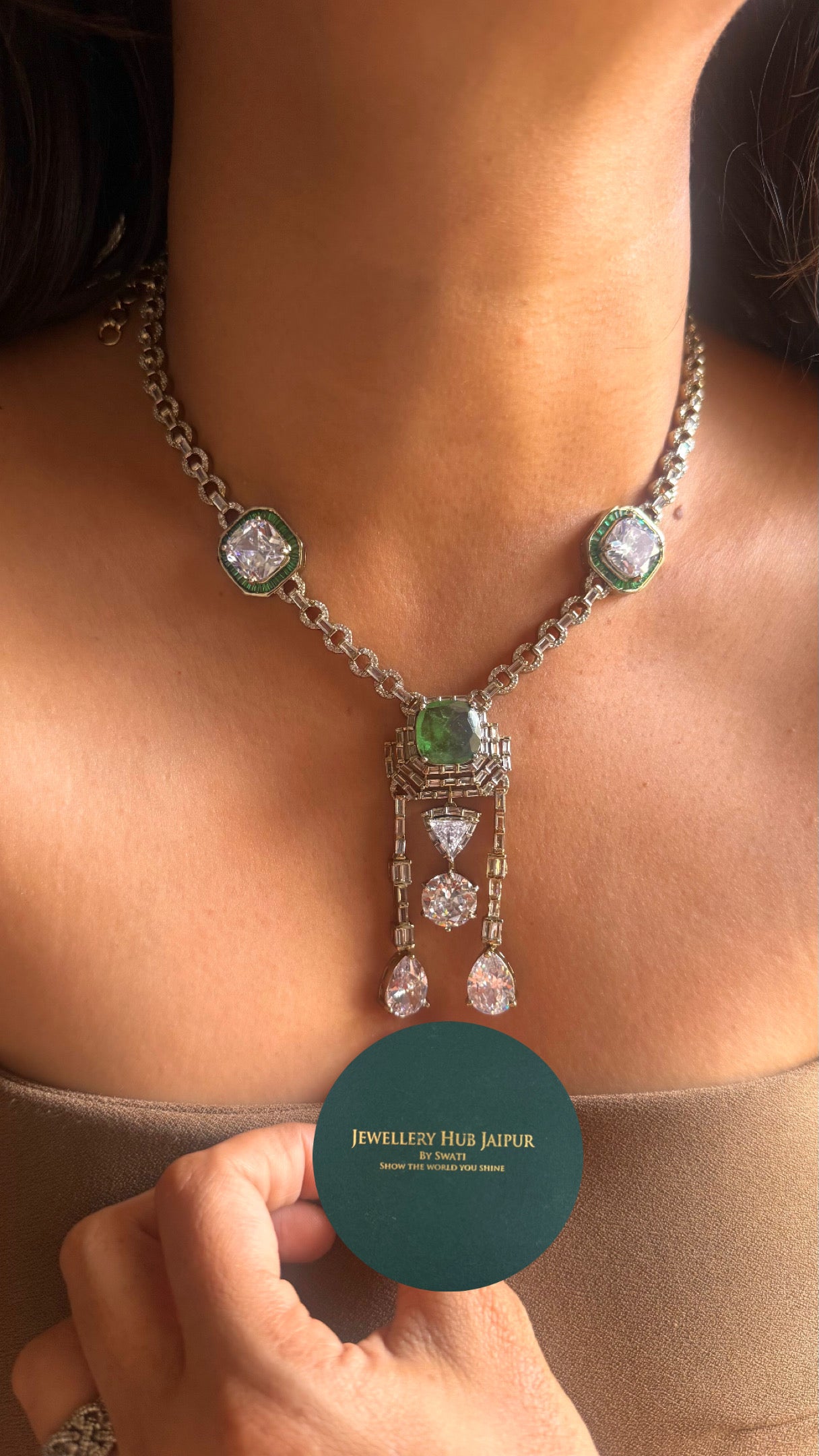 Mint doublet with cz diamond minimalist set