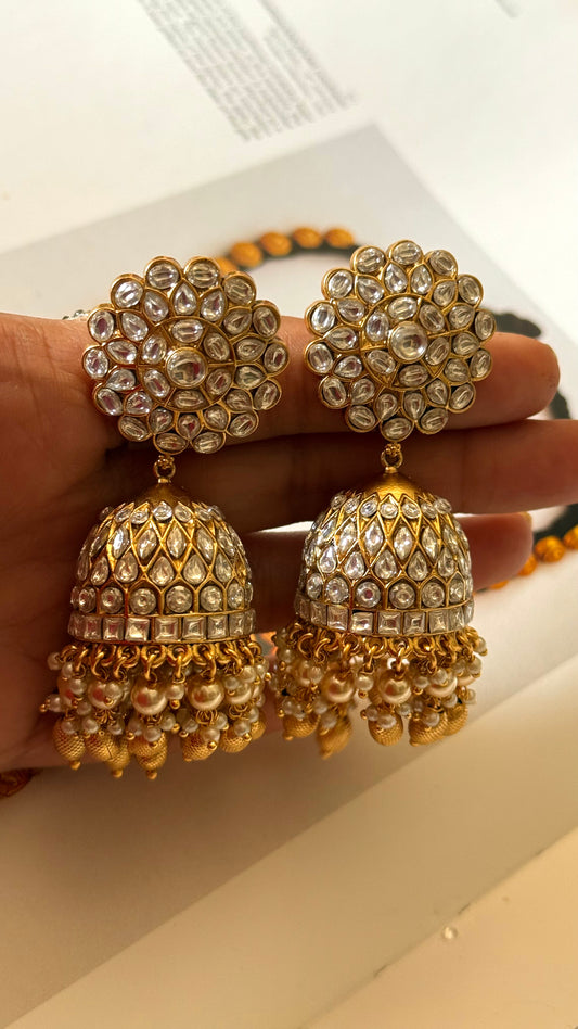 Paachi Kundan with gold drops jhumki