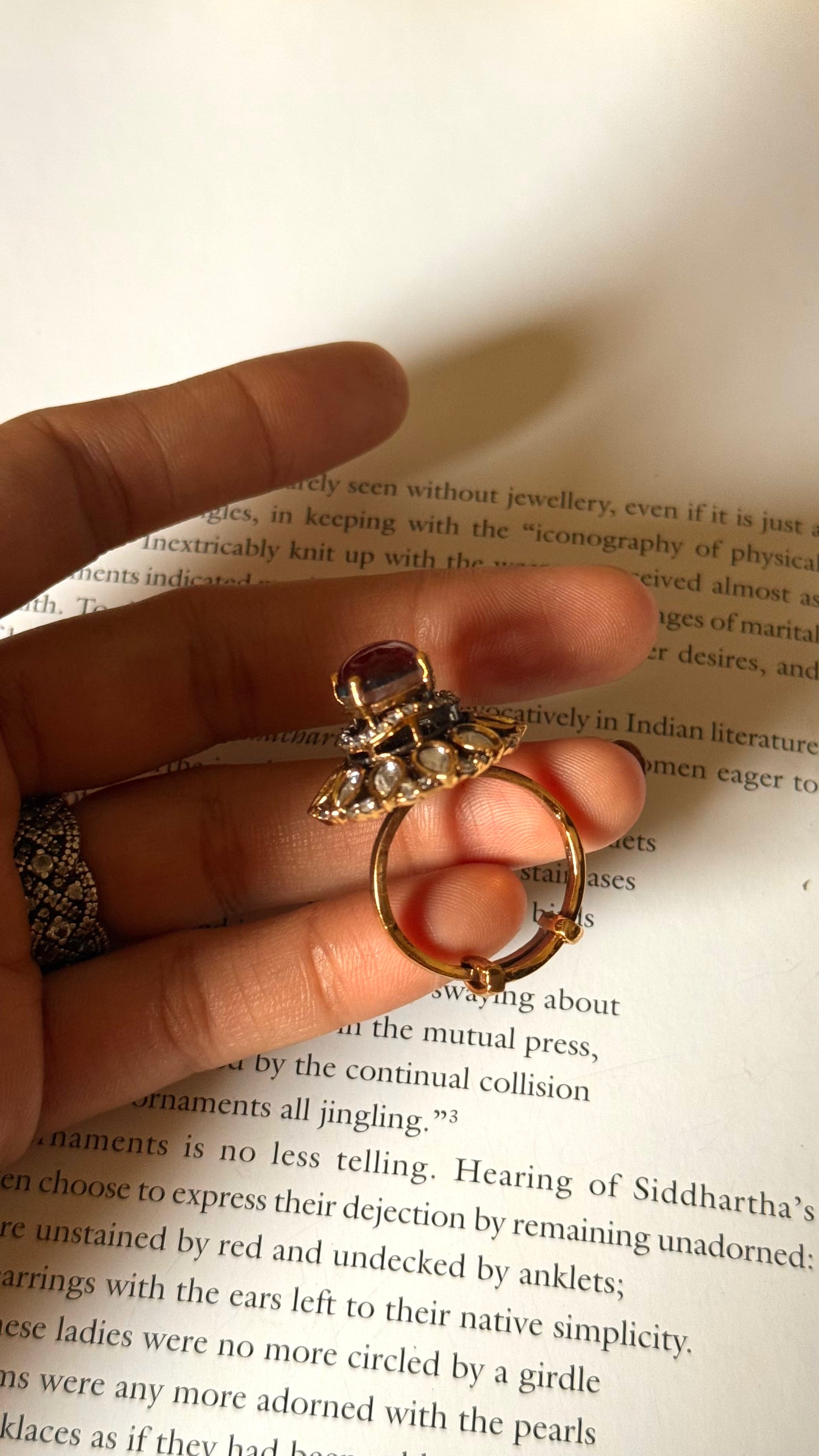 Ruby doublet moissanite floral adjustable ring