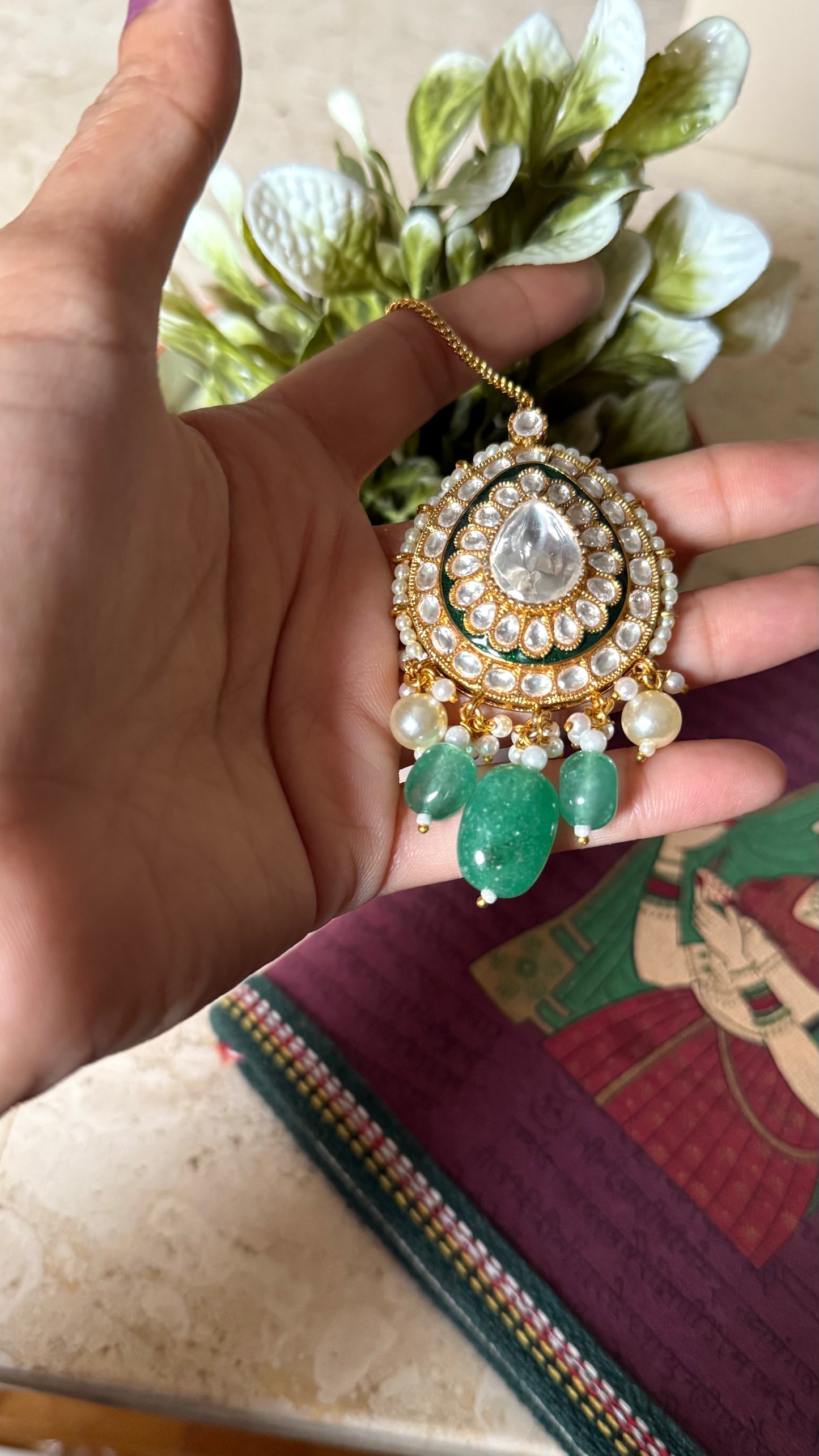 Emerald Meenakari polki maangtika