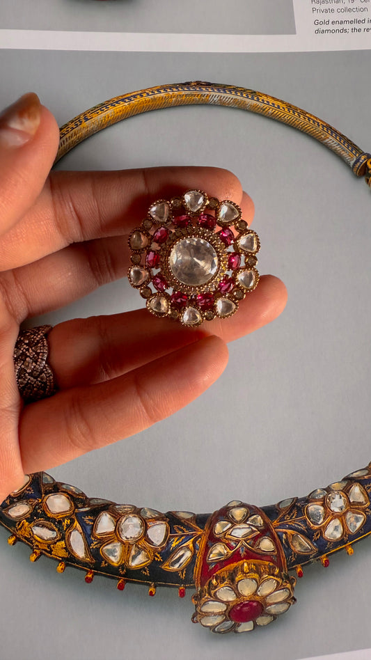 Rani pink Moissanite polki adjustable ring