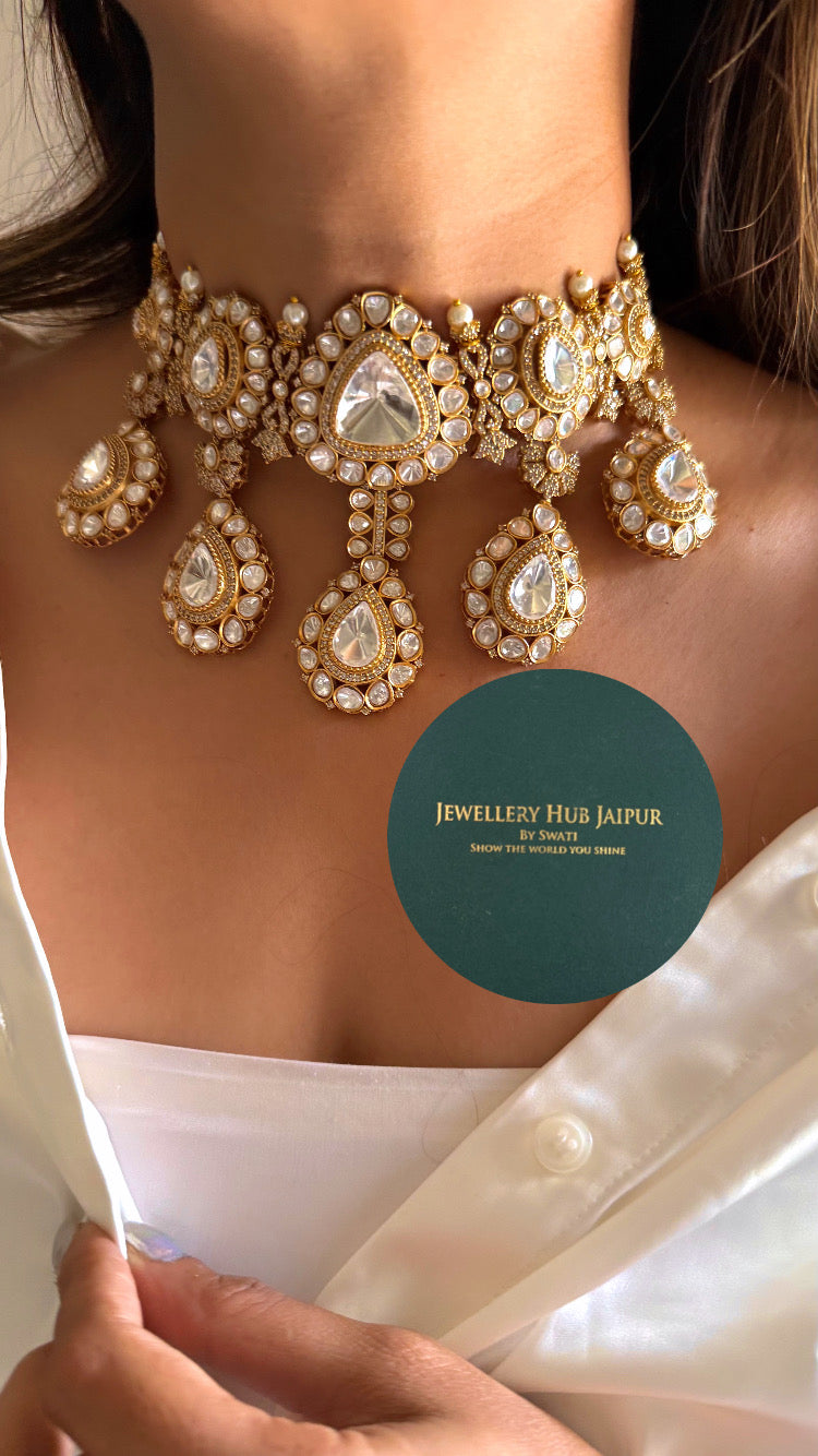 Moissanite uncut polki choker
