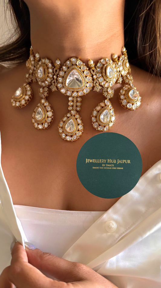 Moissanite uncut polki choker