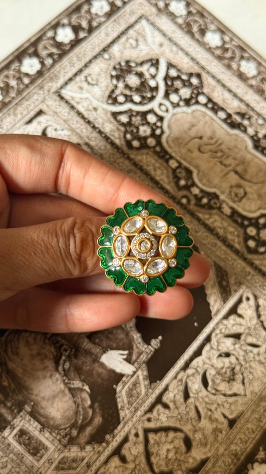Emerald katdana floral moissanite adjustable ring