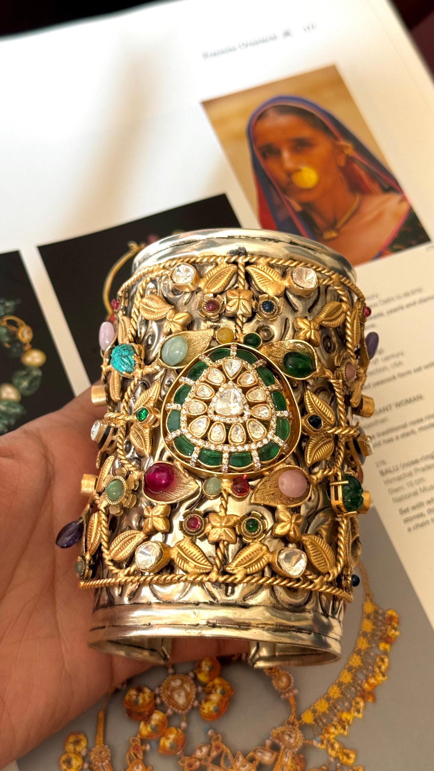 bohemian Vintage mix polki  oxidised adjustable bracelet