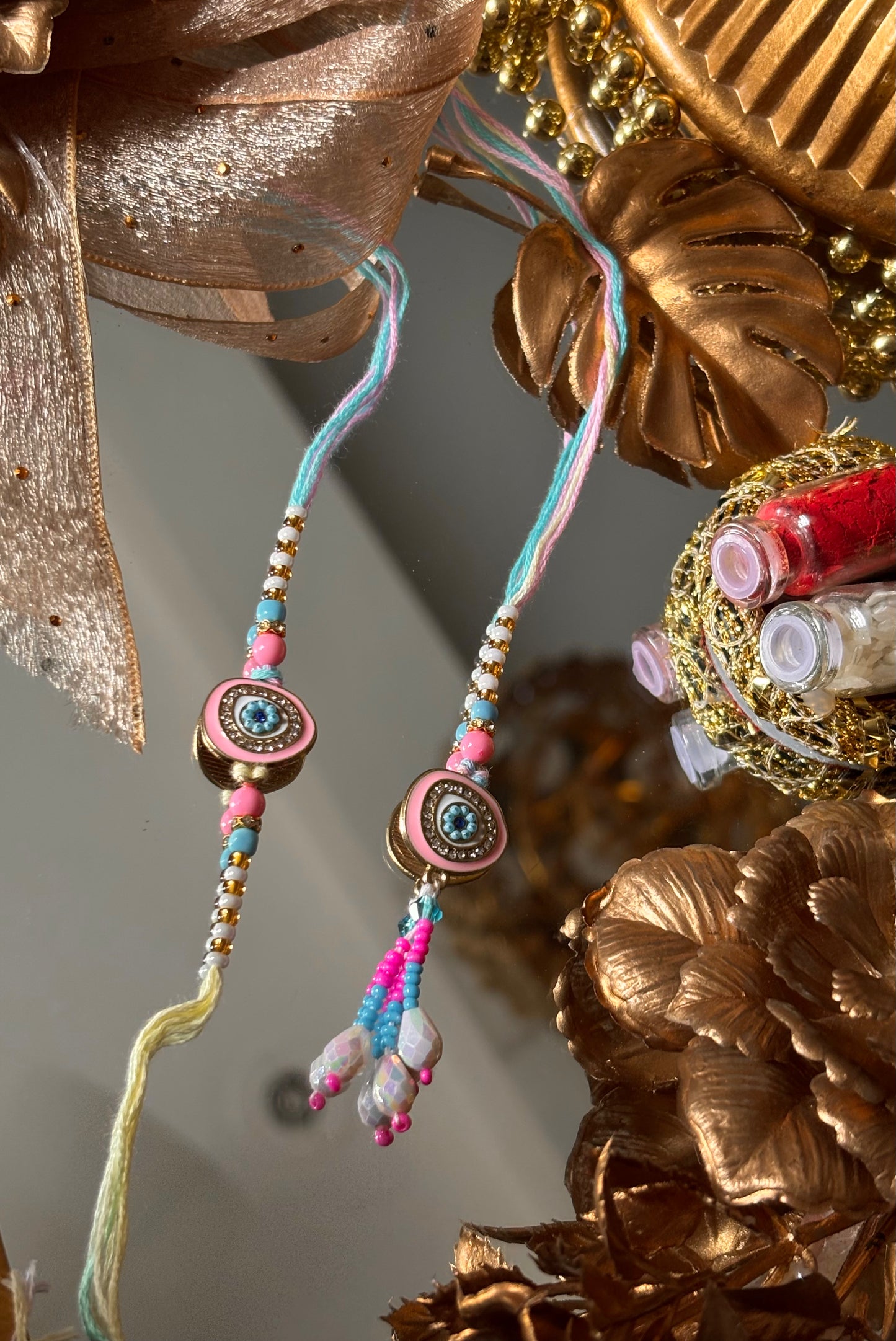 Evil eye pastel colour bhaiya bhabi lumba rakhi ( shipping will be extra )