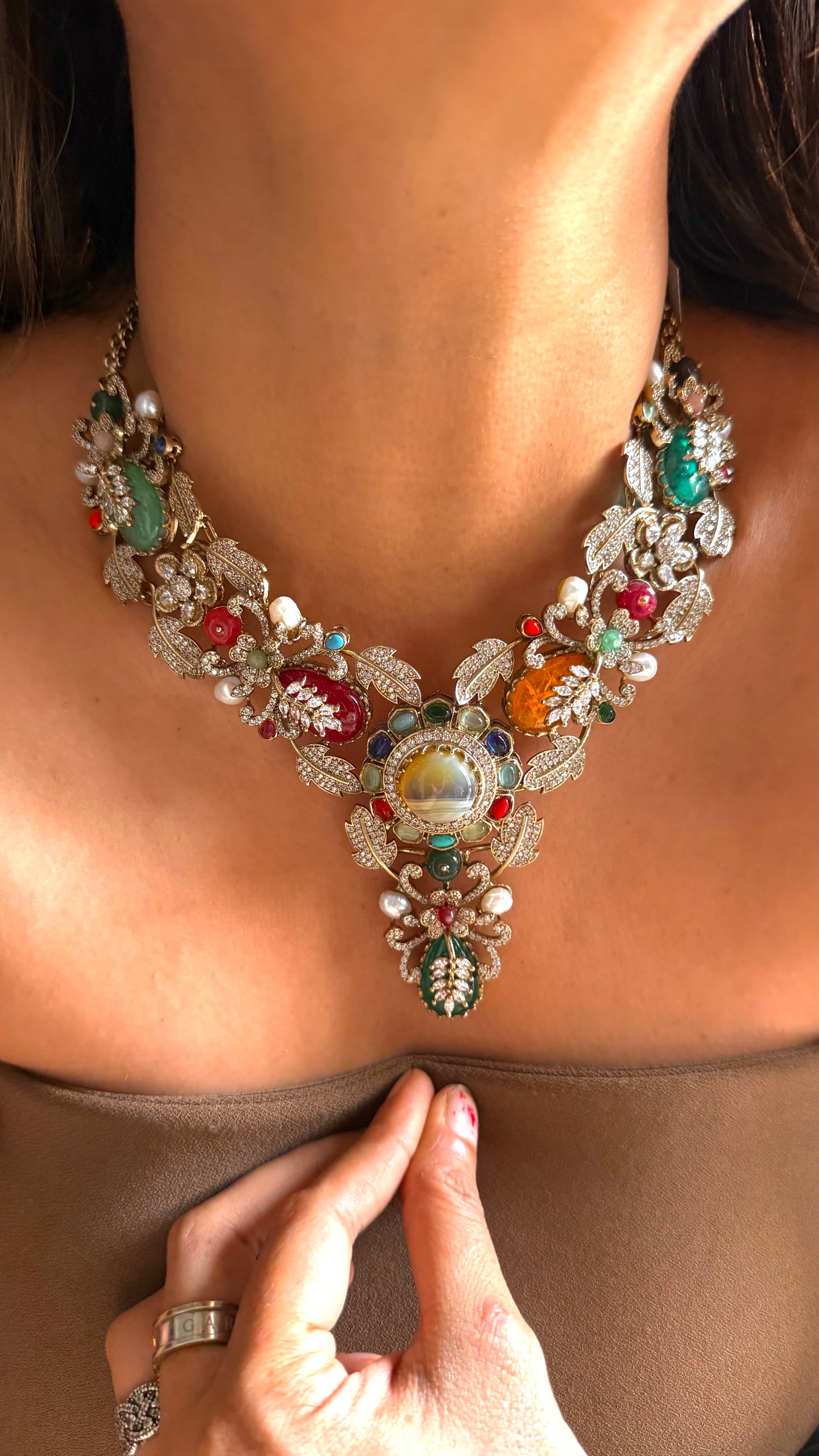 Sabya Inspired mixed polki designer collar necklace