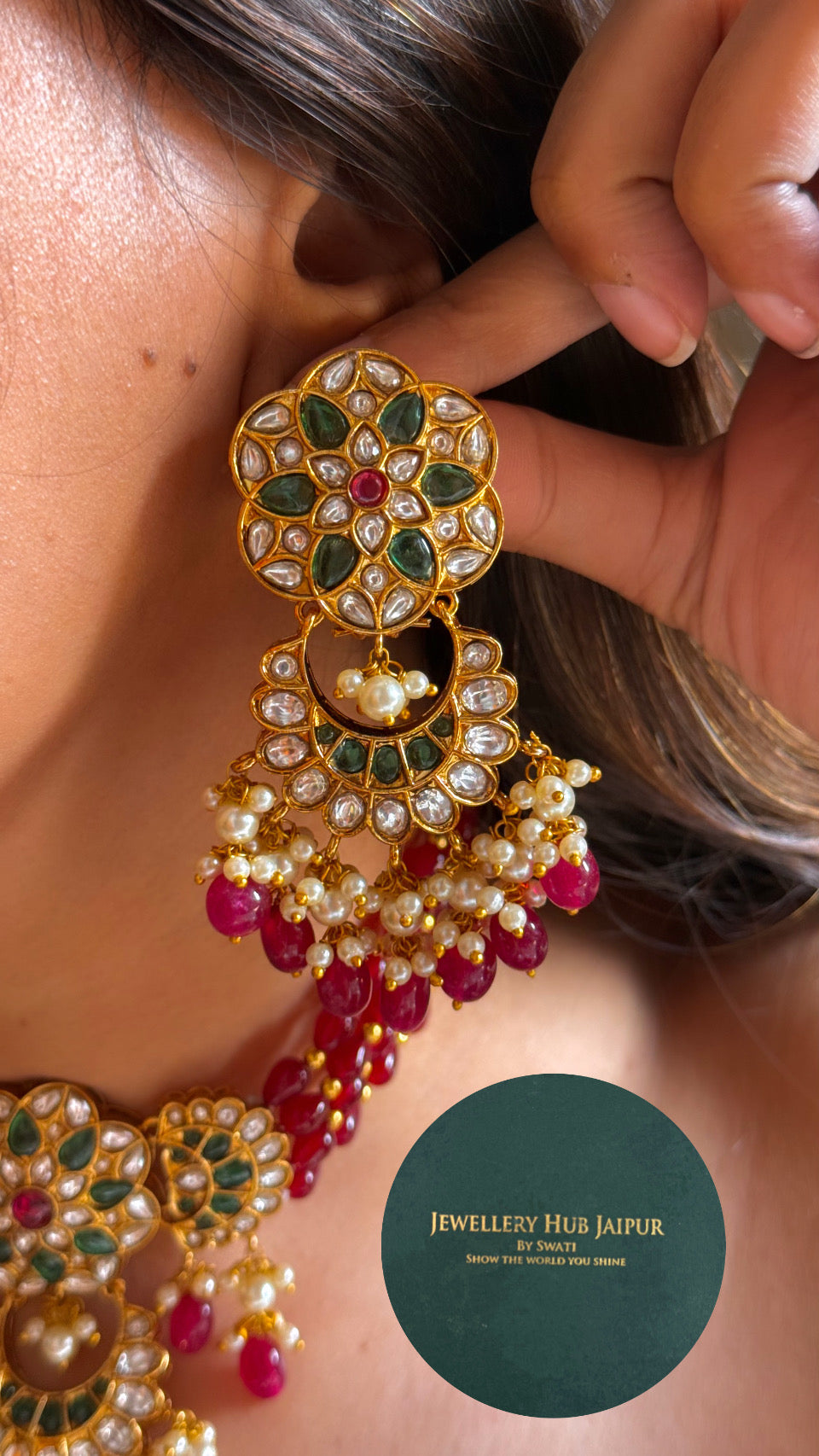 Ruby & emerald mix polki choker