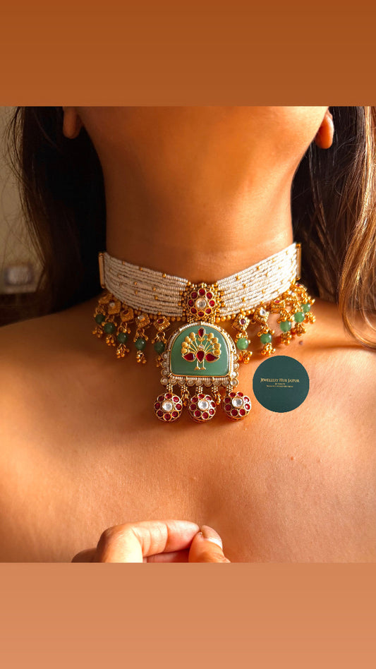 Mint inlay peacock & rani pink rajwada set