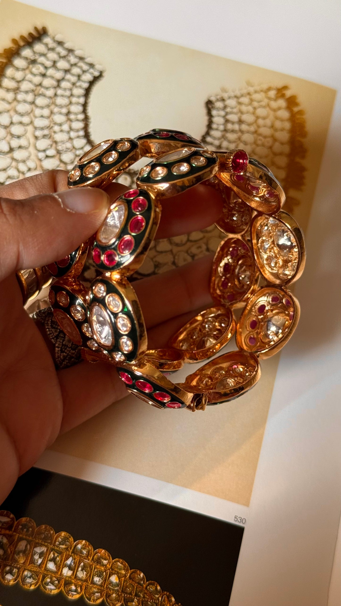 Ruby & emerald meenakari polki bangles