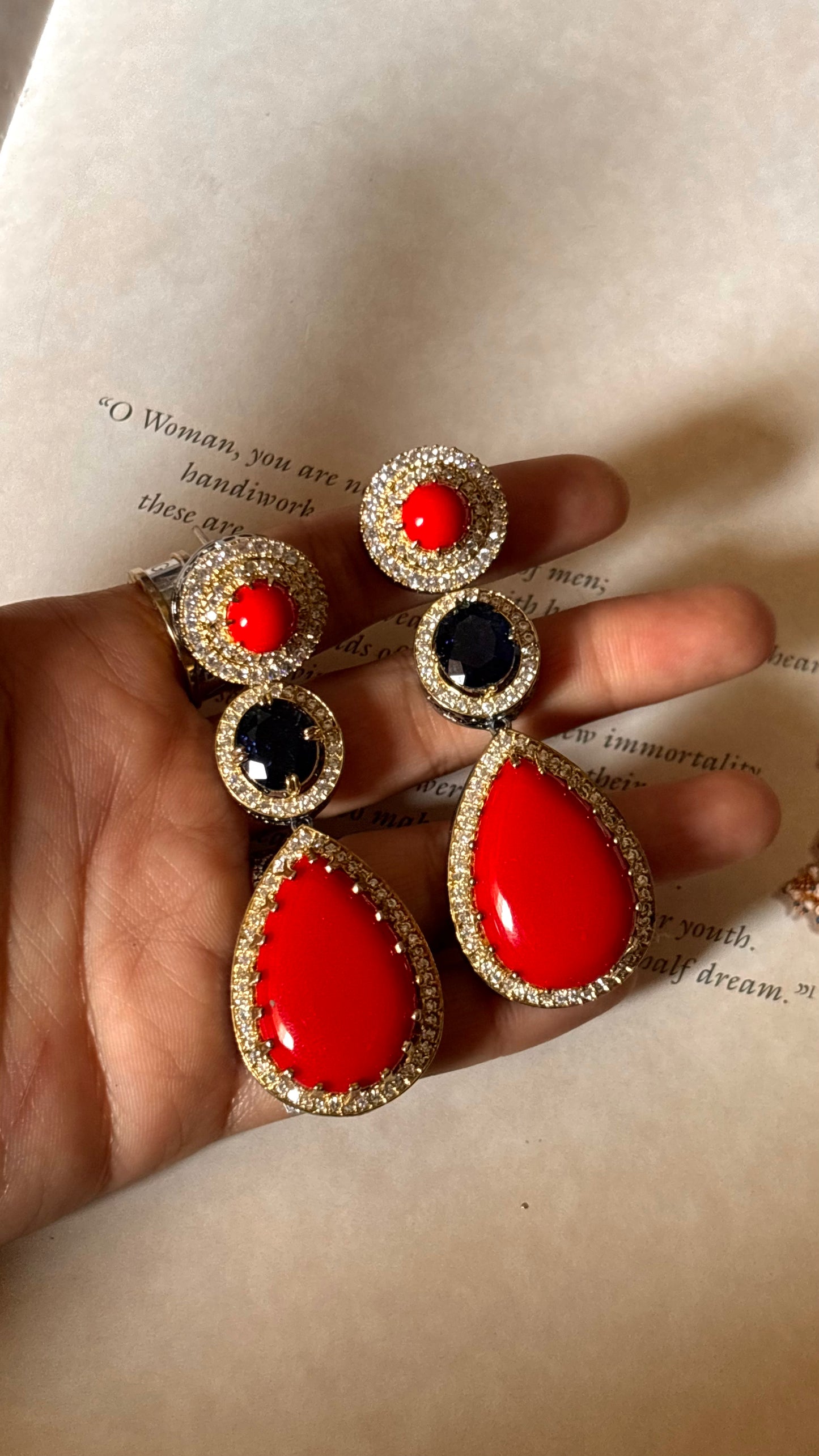 Tangerine & sapphire doublets danglers Earrings