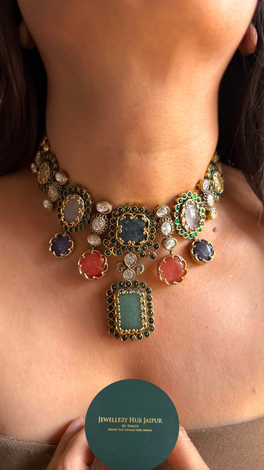 Sabhyasachi inspired designer navrtna gems necklace