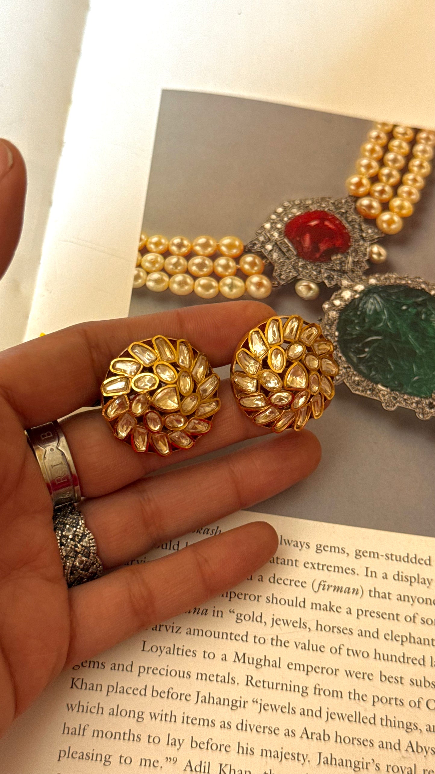 Floral nakshi real diamond studs