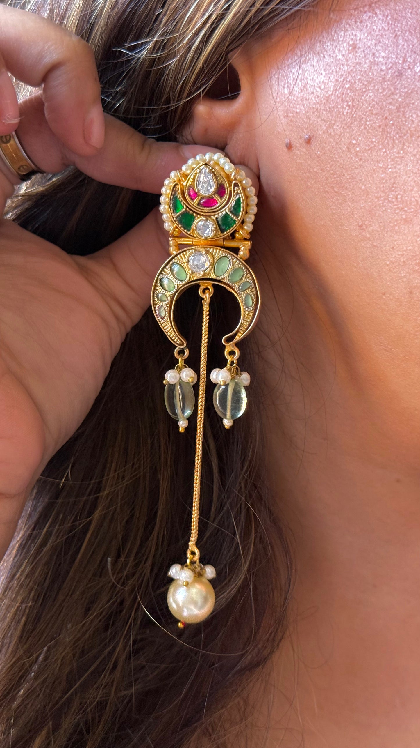 Amrapali inspired ruby & Mint jhumki