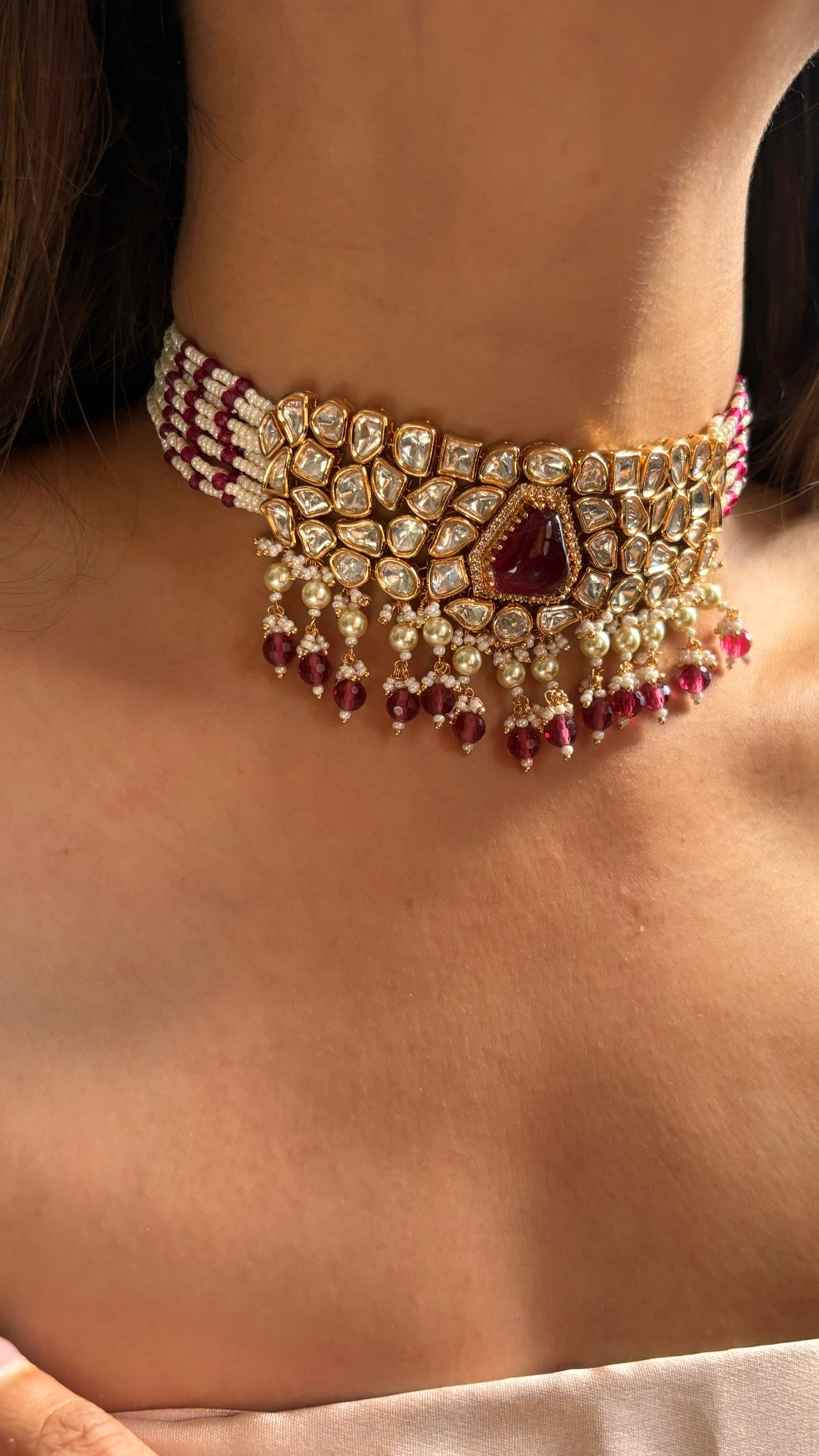 Ruby choker set with earrings