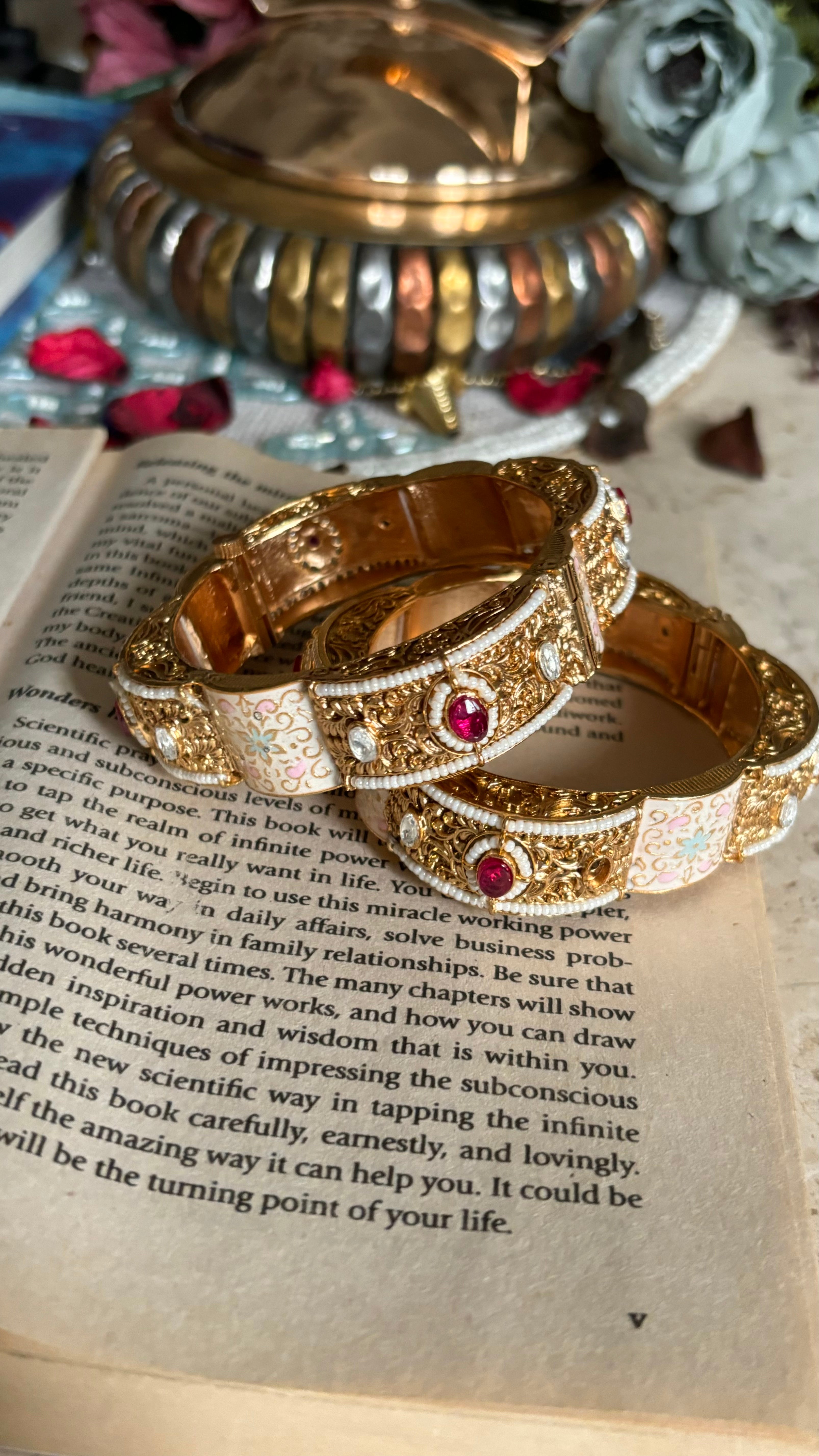 Square shape, Meenakari and Ruby bangles