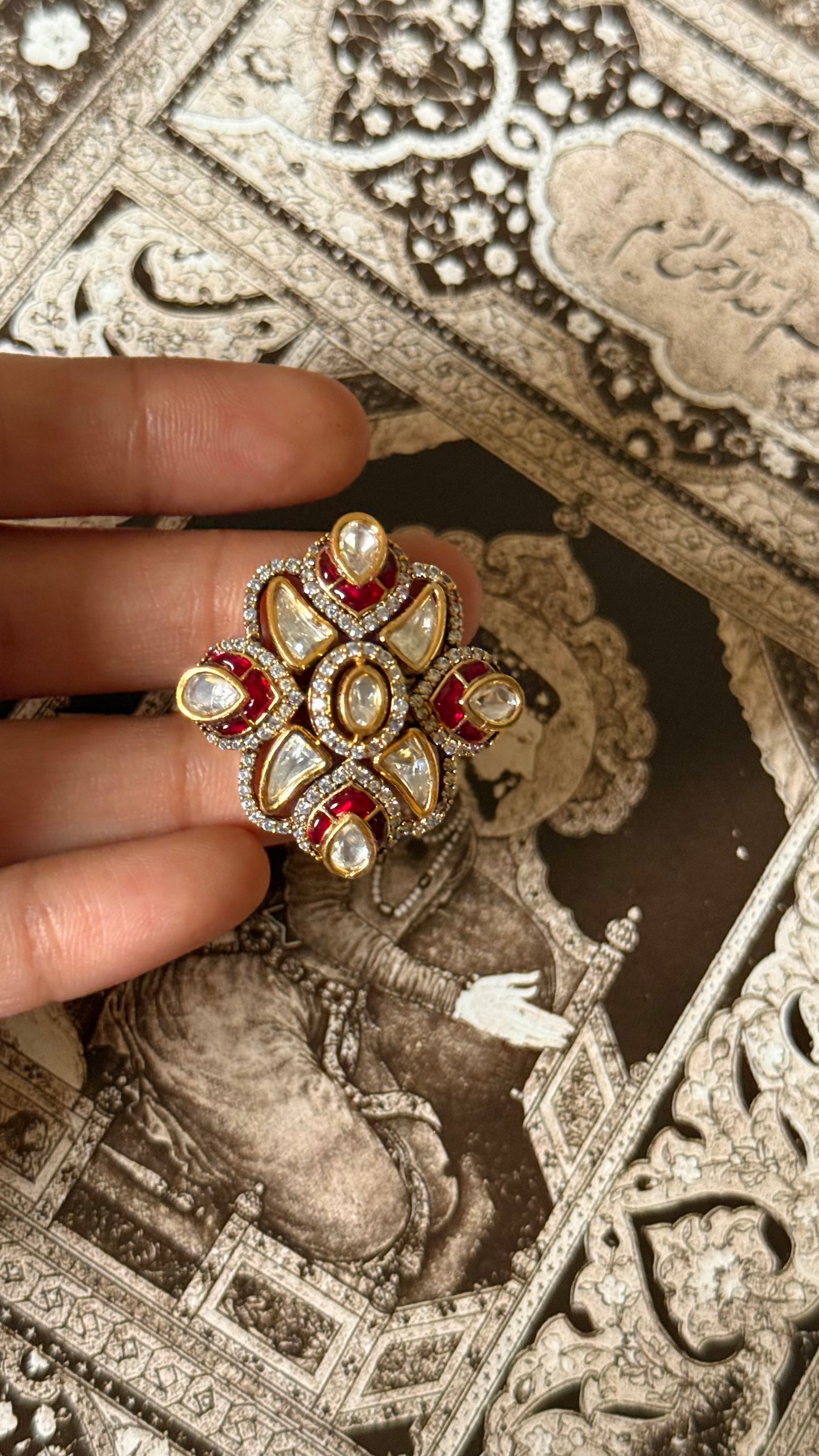 Ruby katdana leaf style adjustable ring