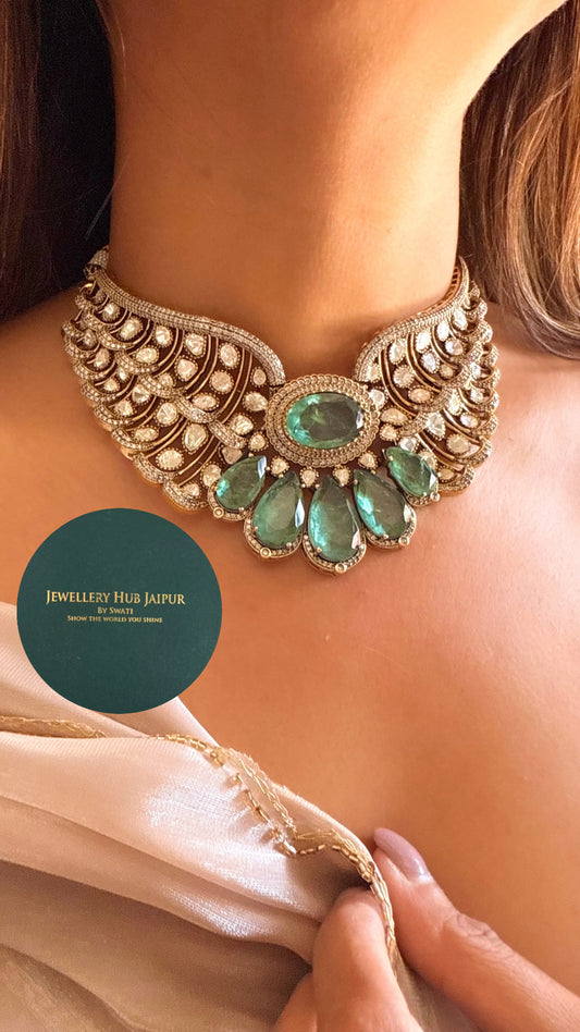 Kanakvaani Mint moissanite designer choker necklace set