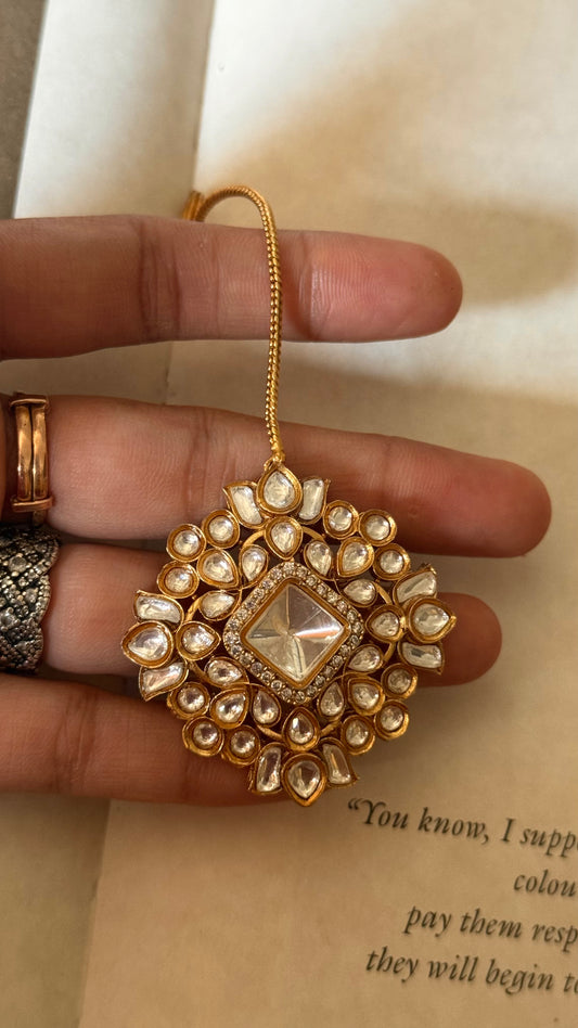 Moissanite polki maangtika