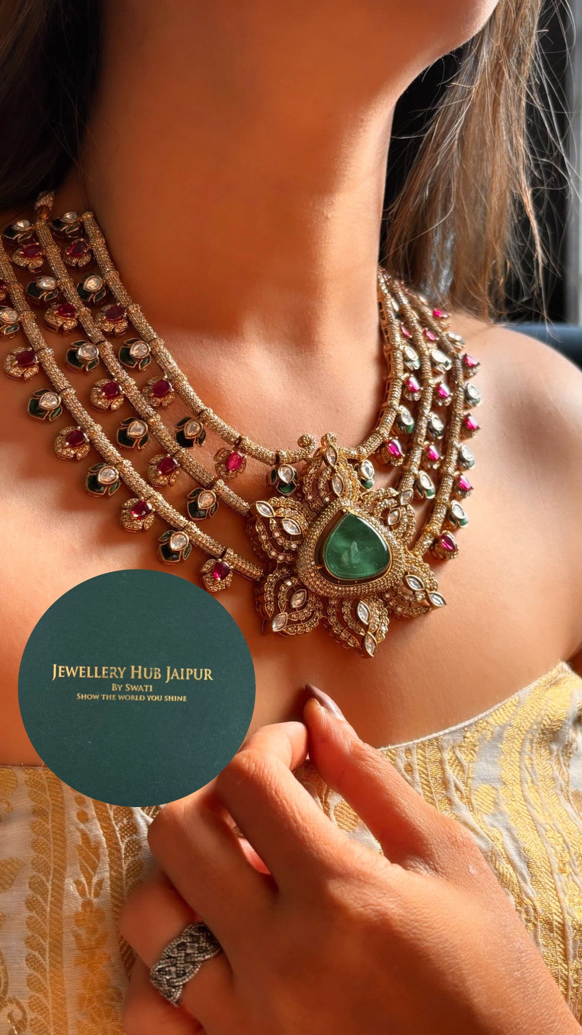 Bridal Asia inspired moissanite collar necklace in triple layer