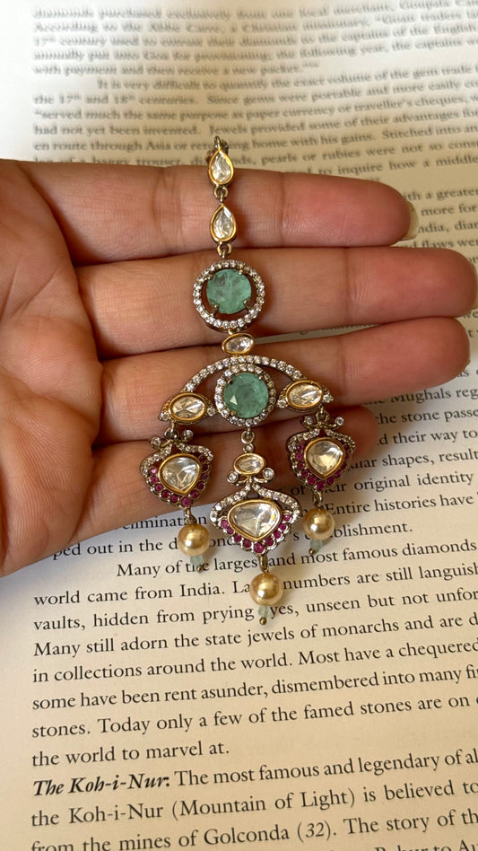 Mint doublet & Rani pink   with drop Maangtika