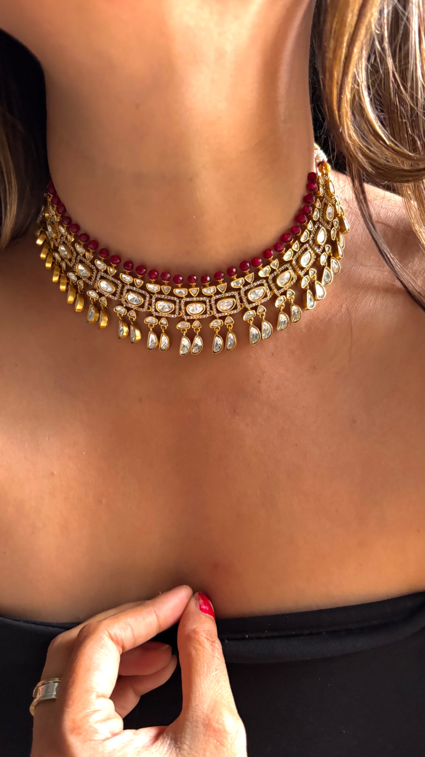 Ruby polki choker with polki drops