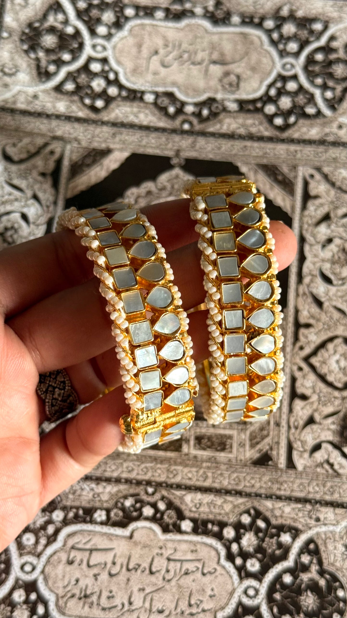 Paachi Mother of pearls with pearls detailing openable bangles