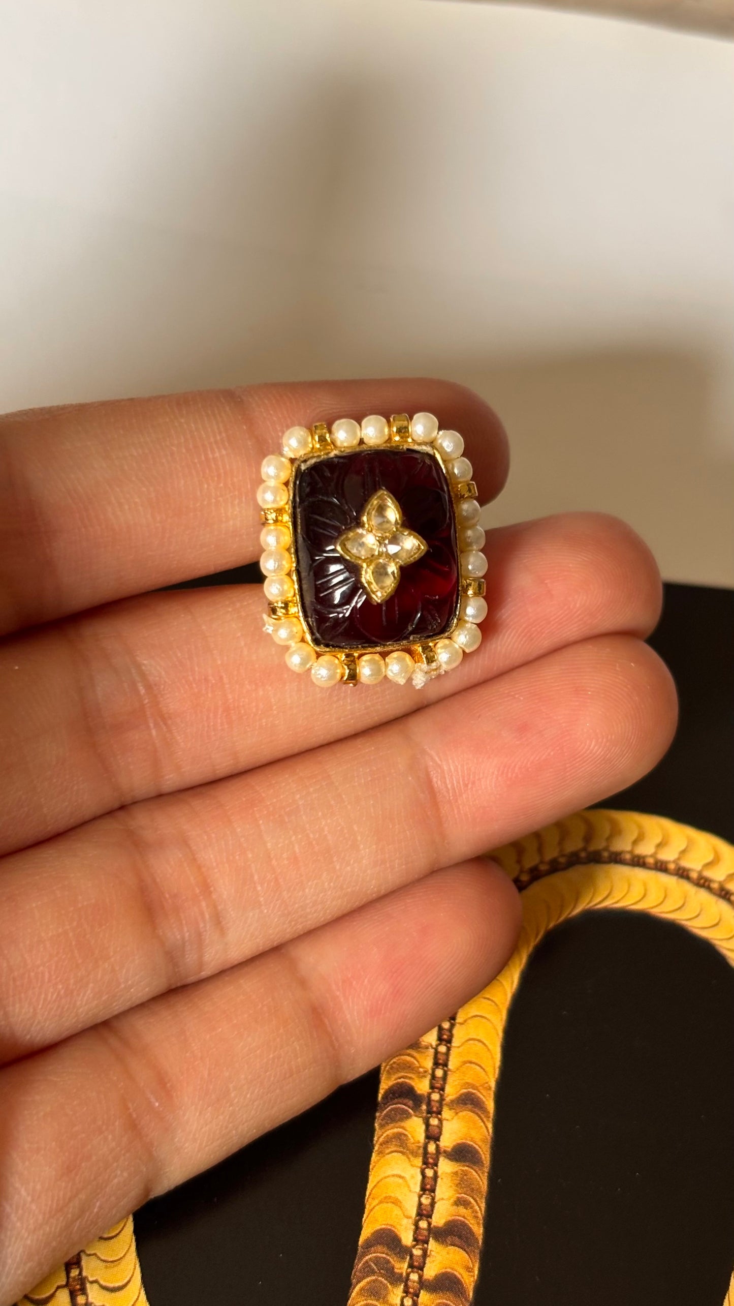 Ruby gem carving adjustable Ring