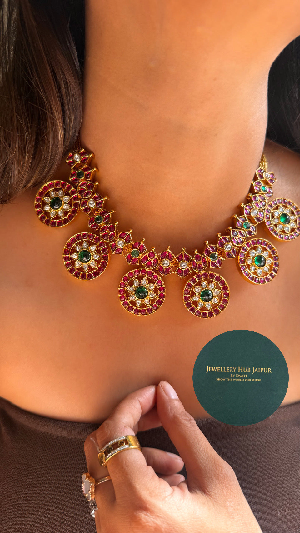 Rani pink Kemp polki necklace