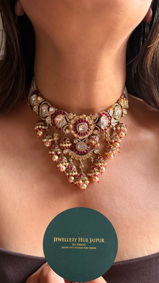Ruby vintage with jumki drops choker necklace