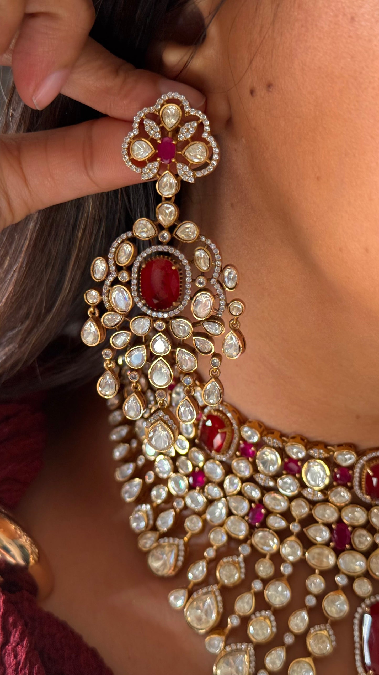 peeli polki ruby moissanite set