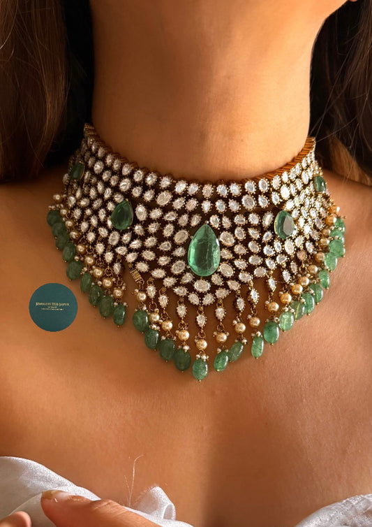 Sage green doublet moissanite polki Victorian choker set