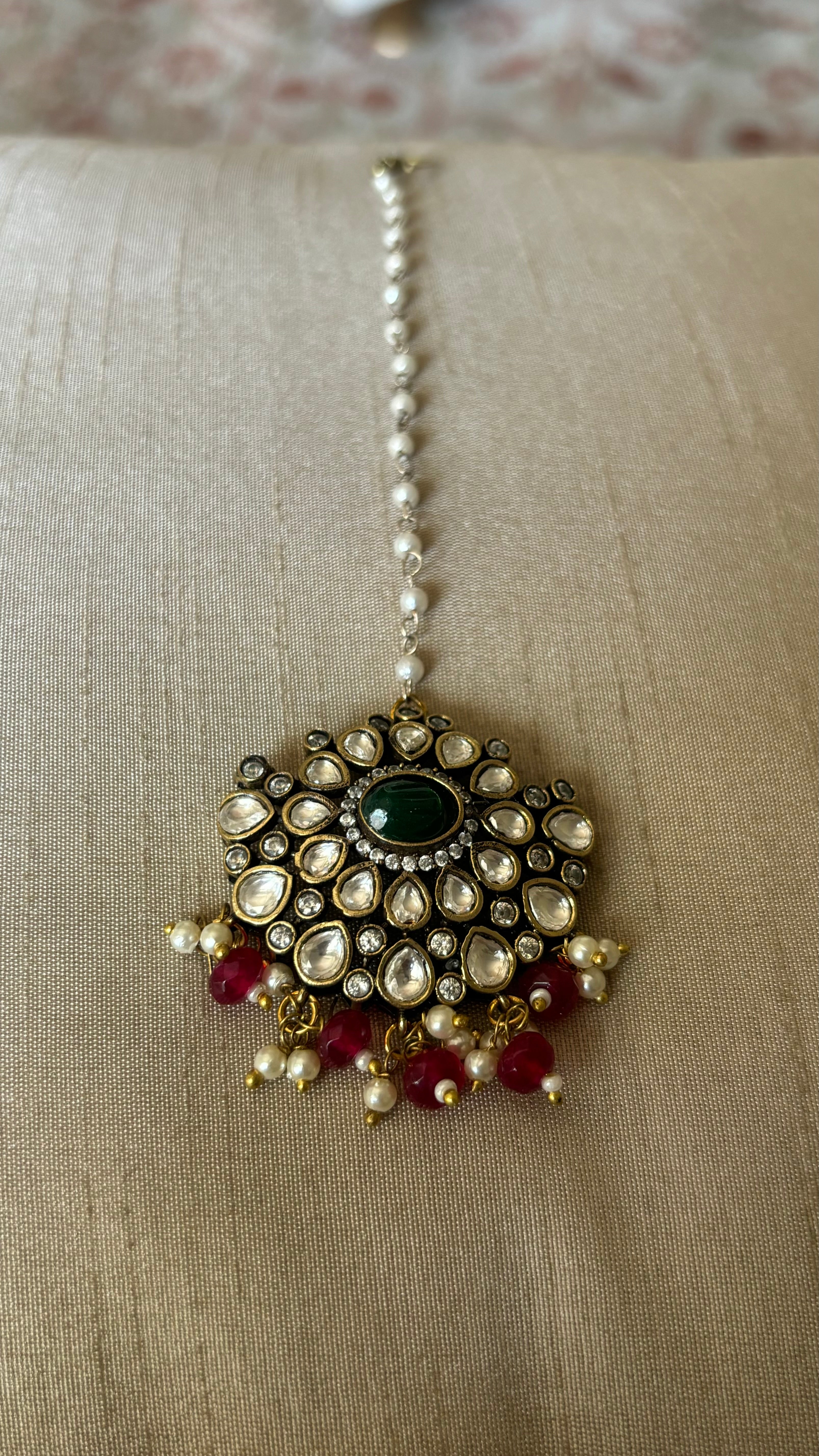 Victorian ruby and emerald maangtika