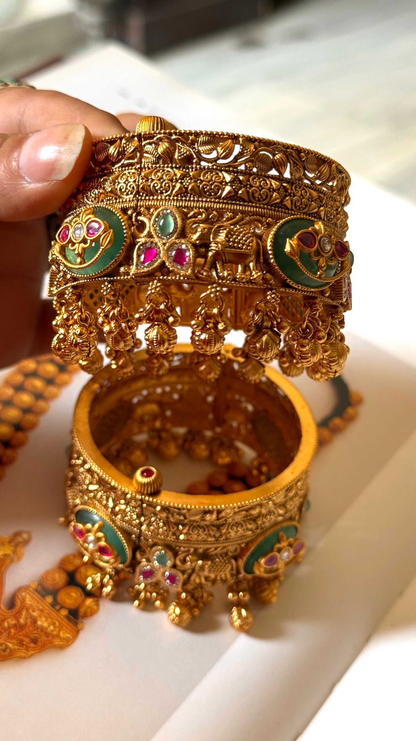 Mint rajwada Kada with ghungroo  bangles